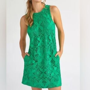 Anthropologie Green Lace Shift Dress